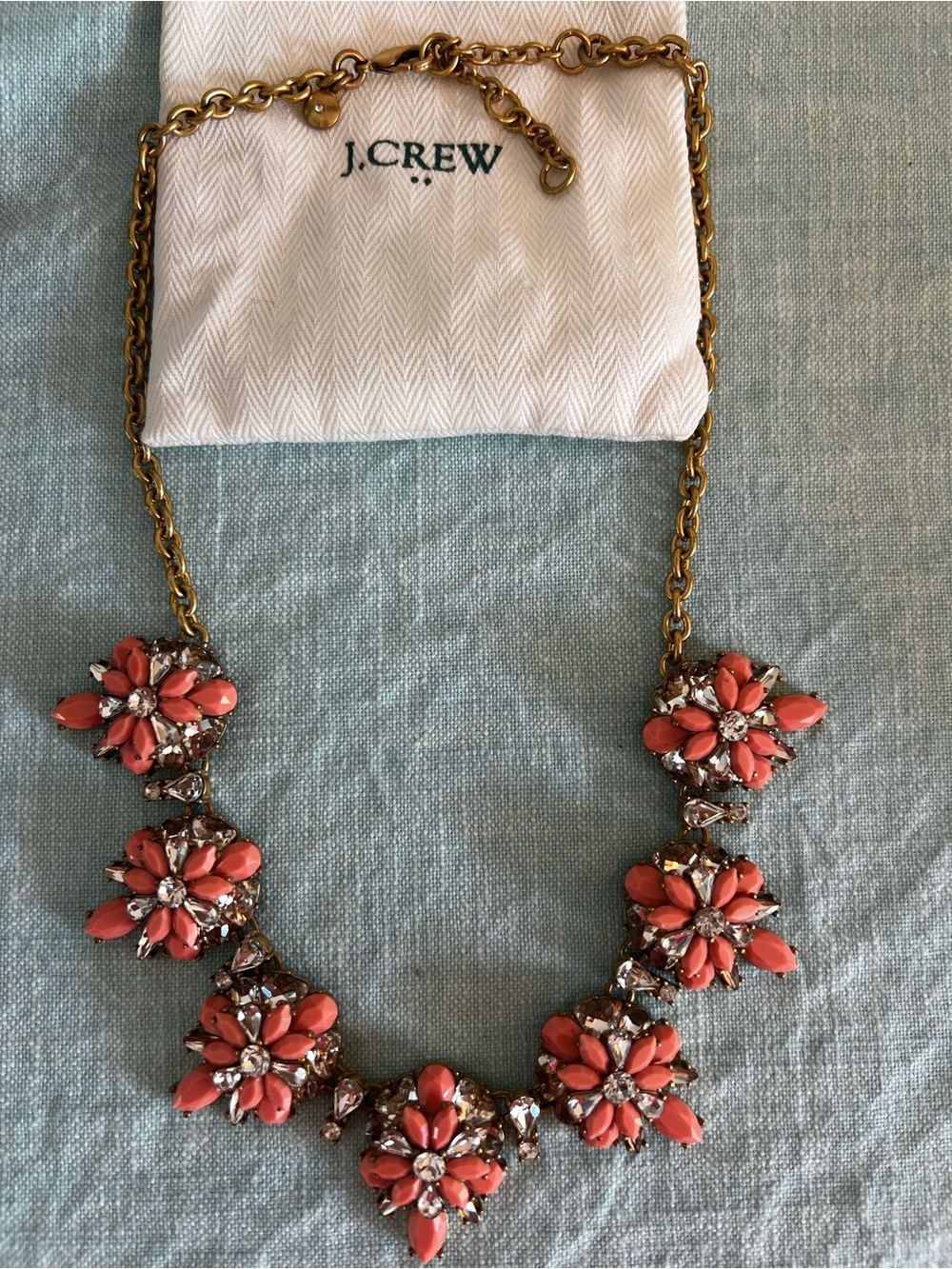 J. Crew Coral Pink Floral Crystal Statement Necklace